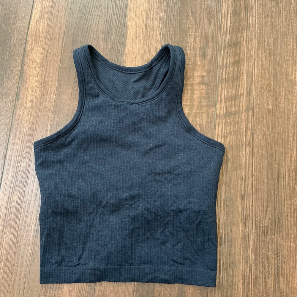 Lululemon Ebb to Street Racerback Crop Tank Top Navy Blue Ribbed Size 4 LW1CJUS